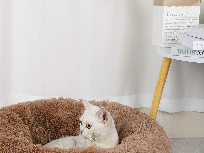 Home Plush Pet Nest – Warm Detachable & Washable Round Cat & Dog Bed