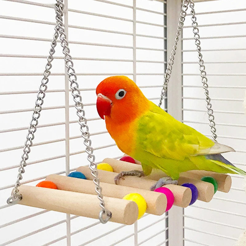 8Pcs Parrot Bird Toys Set – Natural Wood Swing, Perch, and Climbing Toys for Training and Enrichment