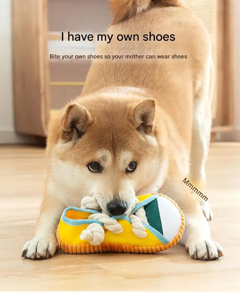Dog Slippers Shape Squeaky Chew Toy with Cotton Rope – Bite Resistant & Teeth Grinding Pet Toy