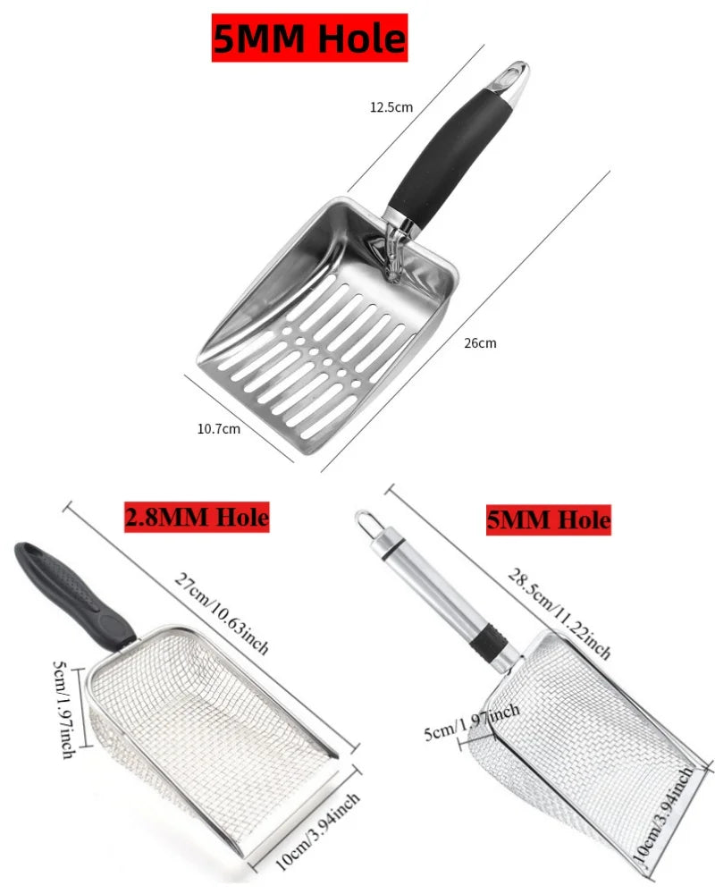 Stainless Steel Cat Litter Scoop with Rubber Handle – Durable Metal Kitty Scooper with Sturdy Mesh Filter for Easy Litter Cleaning