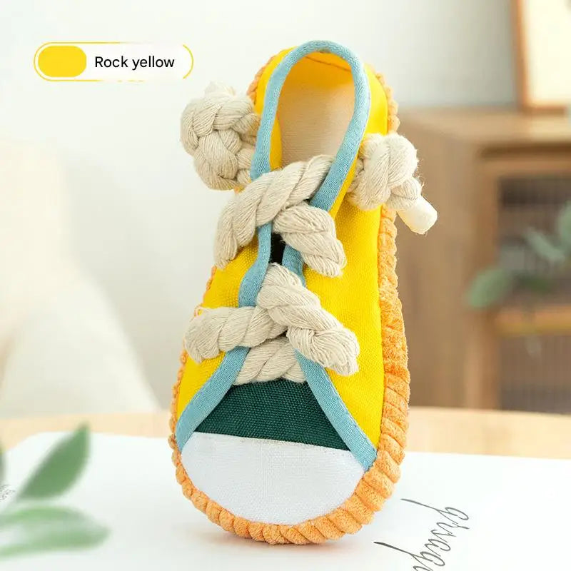 Dog Slippers Shape Squeaky Chew Toy with Cotton Rope – Bite Resistant & Teeth Grinding Pet Toy
