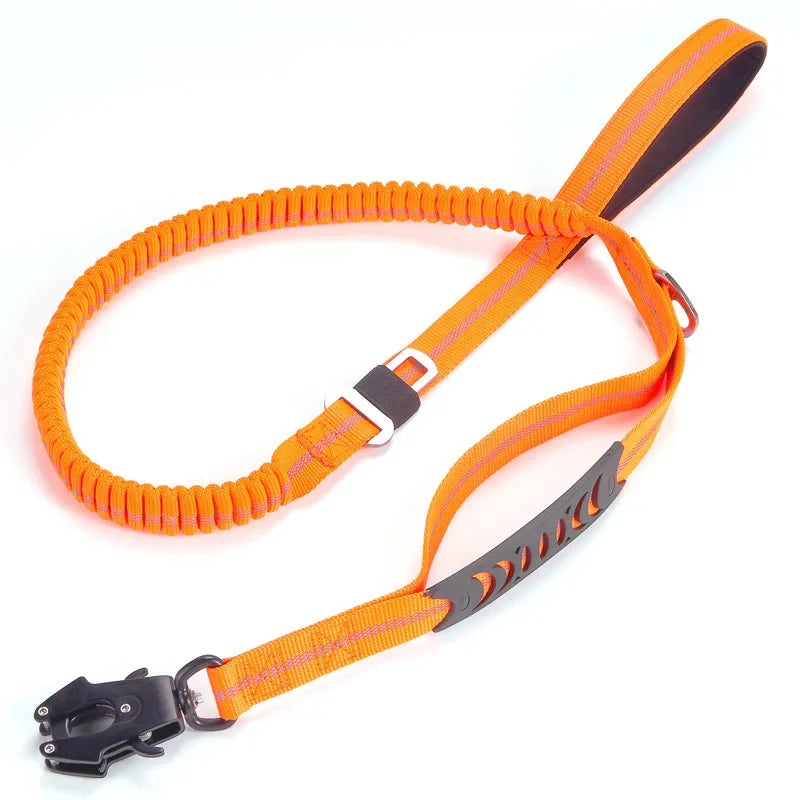 Reflective Tactical Bungee Dog Leash with Car Seatbelt – Shock-Absorbing, No-Pull Lead