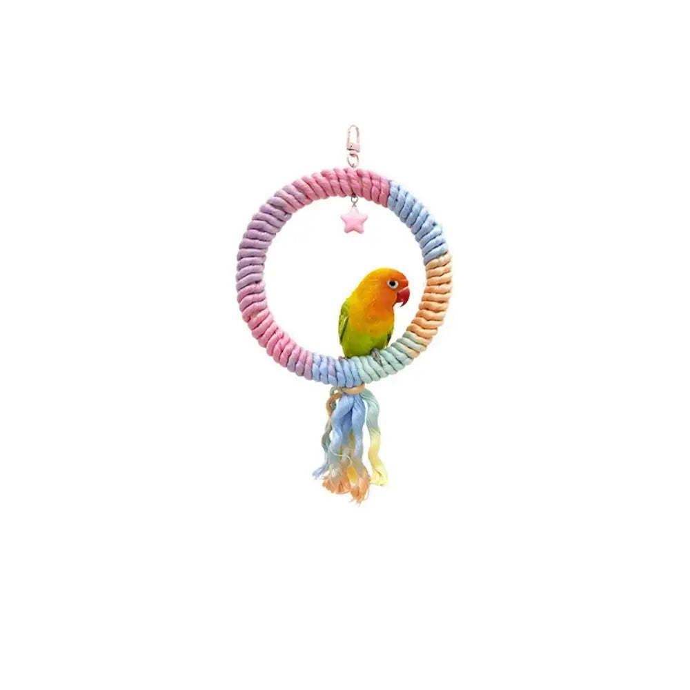 Colorful Cotton Parrot Rope Pole with Screw Clip – Rotating Bird Perch & Climbing Toy