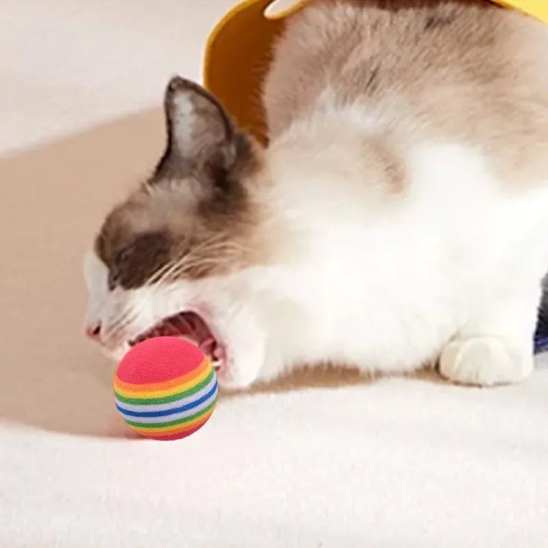 10/100PCS Rainbow EVA Pet Toy Balls – Interactive Jumping Cat & Dog Training Balls