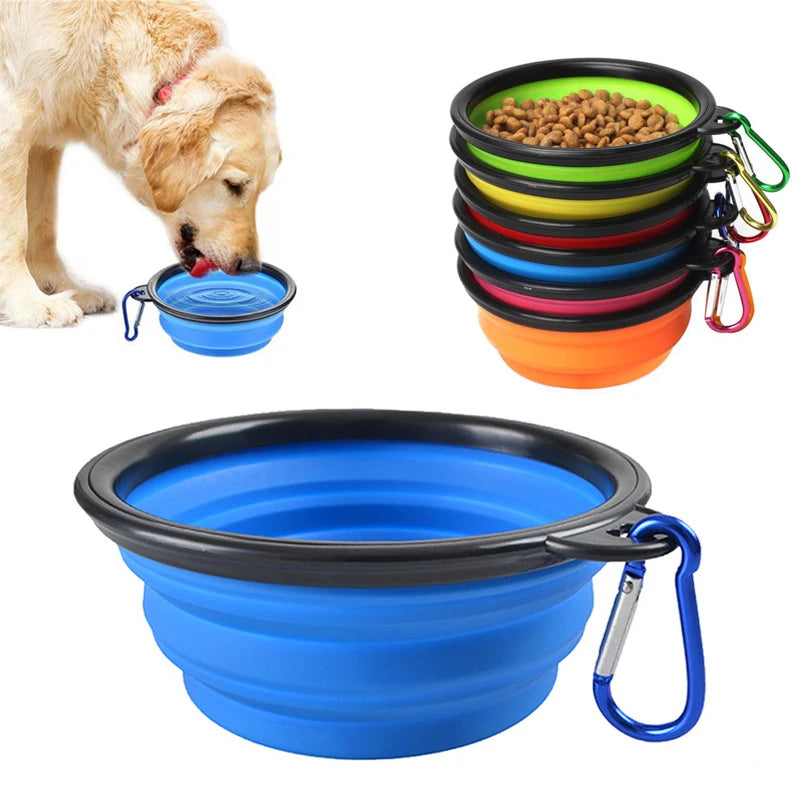 🐶 Folding Portable Silicone Dog Feeder Bowl – 2-in-1 Food & Water Dispenser with Carabiner