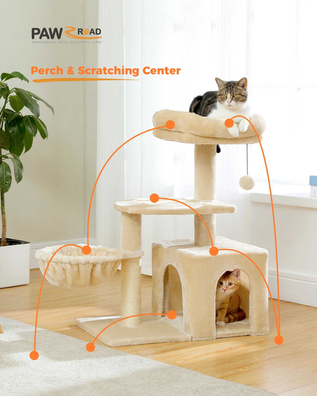 Cat Tree Tower – Scratching Posts, Hammock & Perch