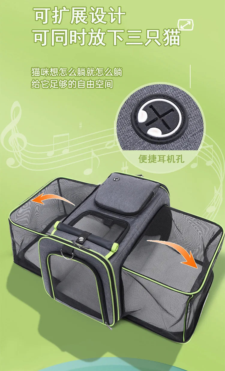 Foldable Large Capacity Pet Carrier Bag – Breathable Expandable Cat & Small Dog Travel Tote