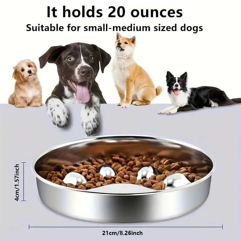 Premium Stainless Steel Slow Feeder Pet Bowl with Cervical Spine Protection – Anti-Choke Dog & Cat Food Bowl