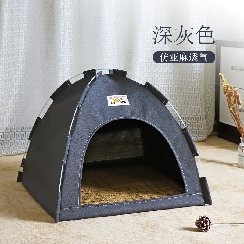Pet Tent Bed – Removable Canvas Cat Sofa, Semi-Enclosed Cat House & Dog Cave Hut