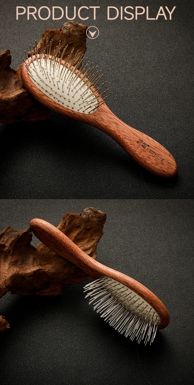 Fenice Wooden Handle Pet Comb – Professional Dog & Cat Grooming Hair Remover Brush