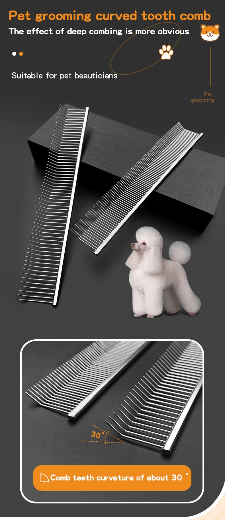 Curved Hook Pet Grooming Comb – Deep Deshedding & Fluffing Tool with Curved Teeth for Dogs & Cats