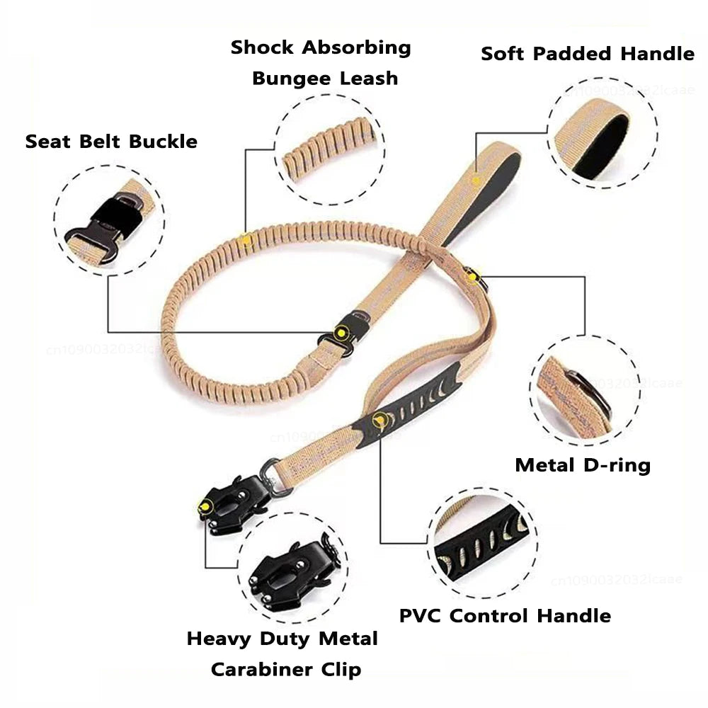 Heavy Duty Bungee Tactical Dog Leash – 2 Padded Handles, Shock-Absorbing Lead