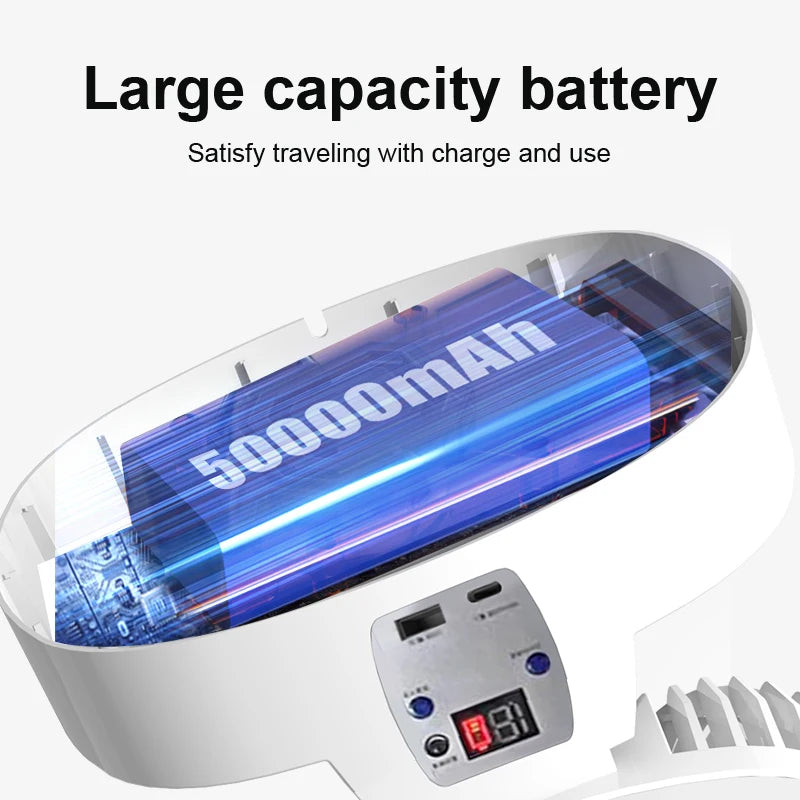 Outdoor Solar Camping Fan – 5 Speeds, LED Light, USB Rechargeable & Power Bank Function, Quiet Portable Electric Fan