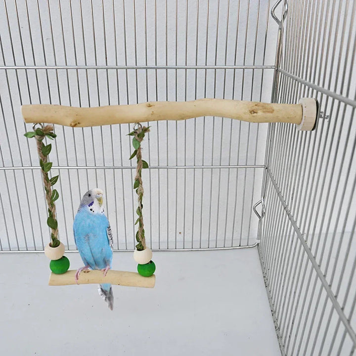 Wooden Parrot Swing Stand – Double Layer Perch with Beak & Claw Grinding