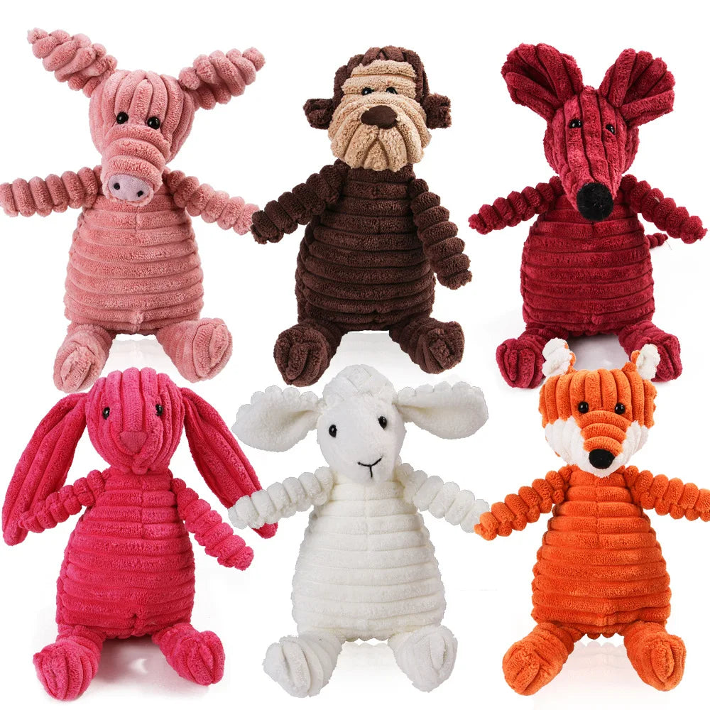 🐵🐷 Corduroy Monkey & Pig Plush Dog Toy – Squeaky, Durable & Fun