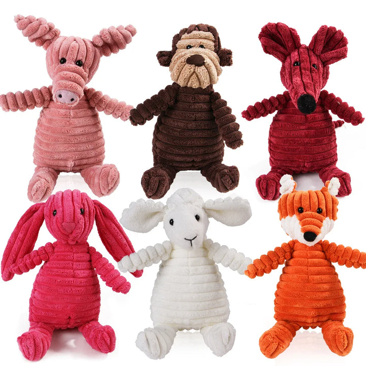 🐵🐷 Corduroy Monkey & Pig Plush Dog Toy – Squeaky, Durable & Fun