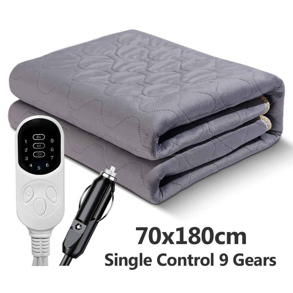 12V Electric Heated Car Blanket – 9 Heat Levels, Soft Travel Throw for Camping, Road Trips & Outdoor Use (Multiple Sizes)