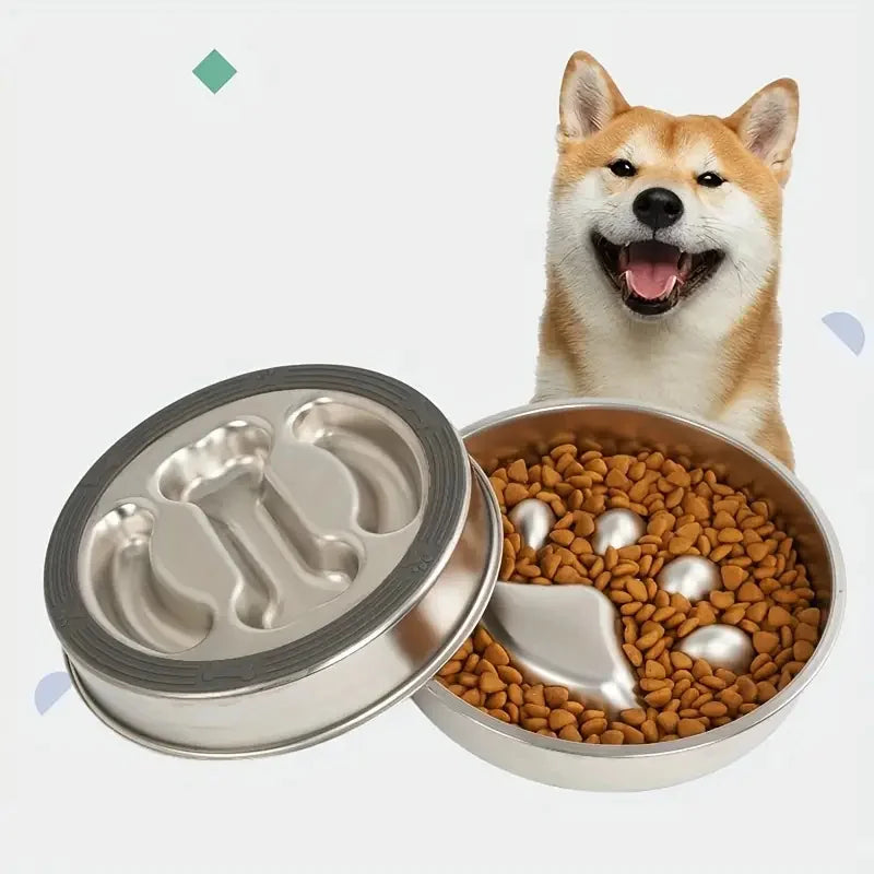 Premium Stainless Steel Slow Feeder Pet Bowl with Cervical Spine Protection – Anti-Choke Dog & Cat Food Bowl