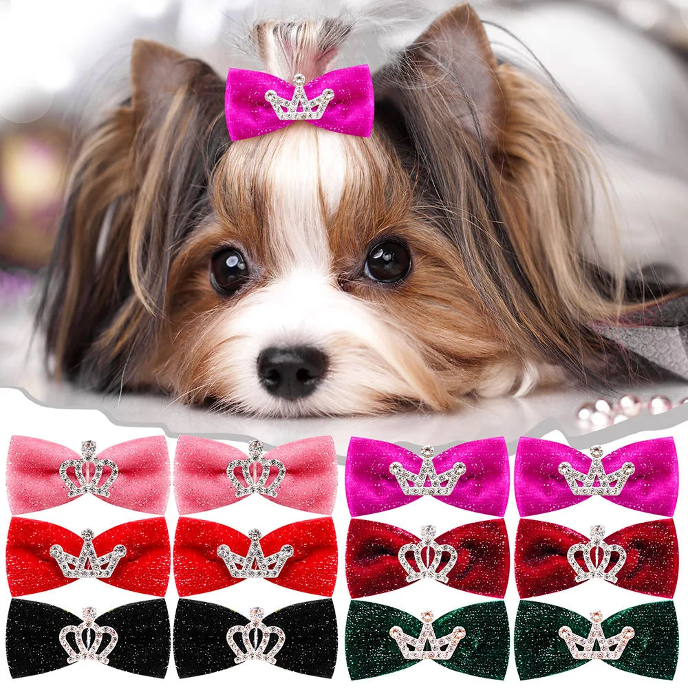 Dog Hair Clips 👑 Crystal Crown & Bow Set – 10PCS Pet Grooming Accesso