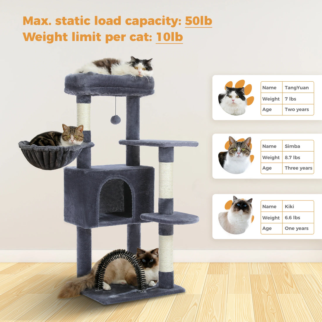 🐾 Cat Tree Tower Condo – Plush Perch, Hammock & Sisal Scratching Posts