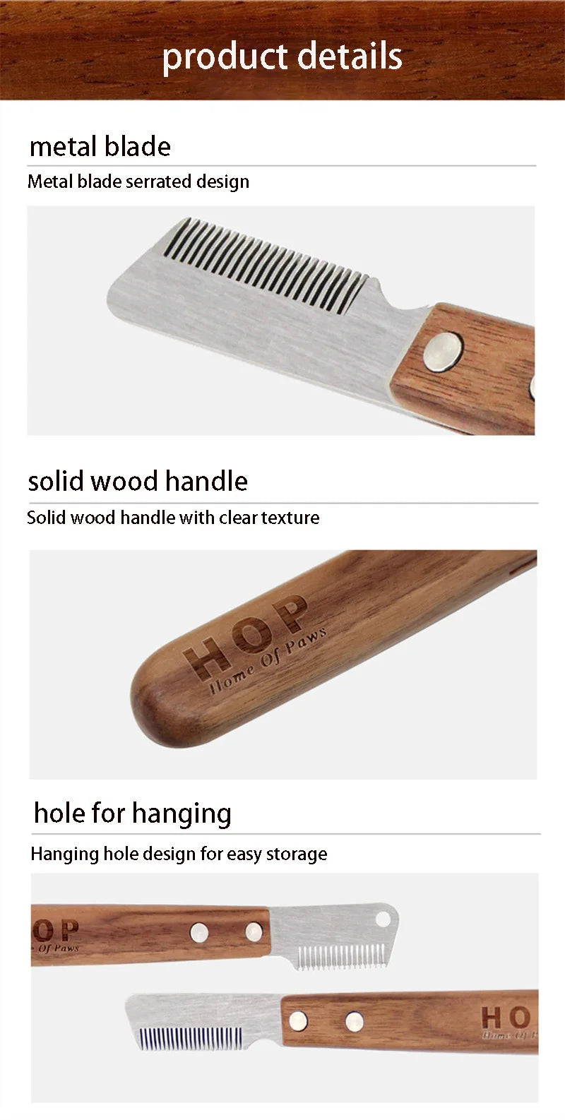 Professional Stainless Steel Dog Comb with Wooden Handle – Stripping Knife Grooming Tool for Dogs & Cats