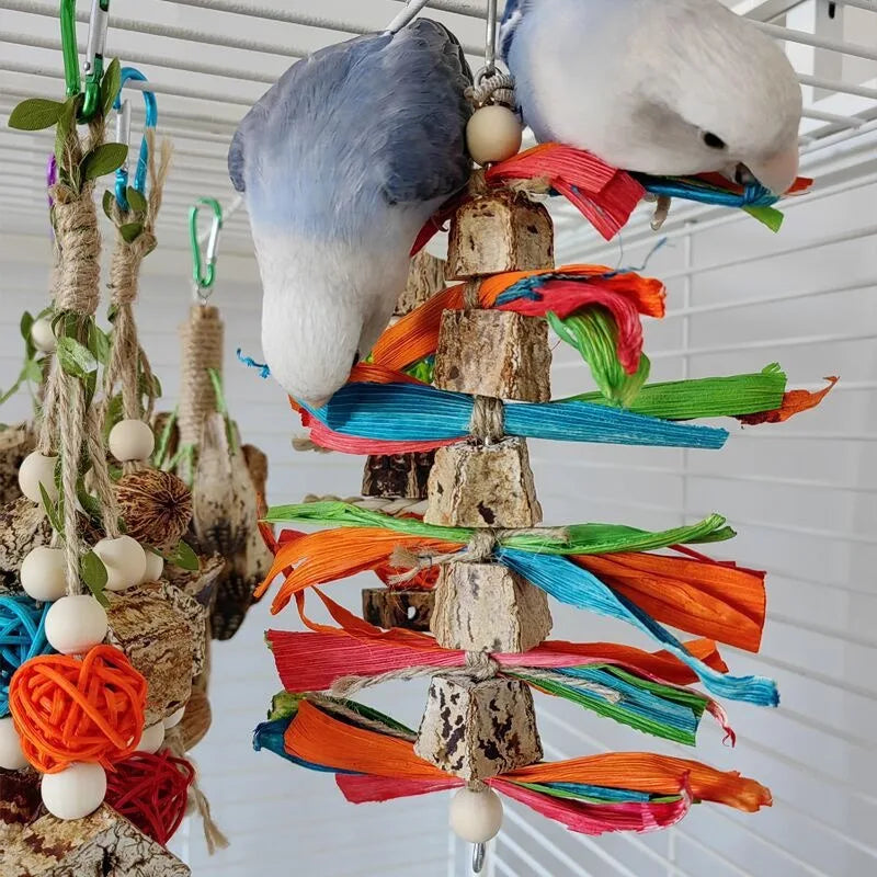 Pet Bird Parrot Toy – 4 Stainless Steel Pots with Acrylic String | Cage Chewing & Foraging Toy for Birds