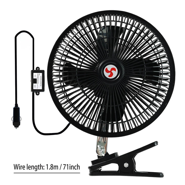 12V 8'' 360° Rotatable Car Cooling Oscillating Fan – Clip-On Ceiling Electric Travel Fan for Summer Auto Cooling