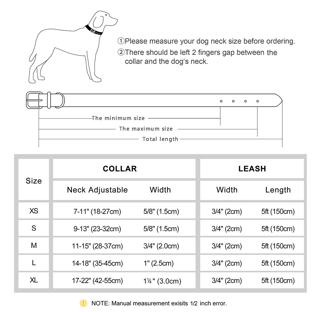 Custom Leather Dog Collar & Leash Set – Soft Padded with Engraved Nameplate
