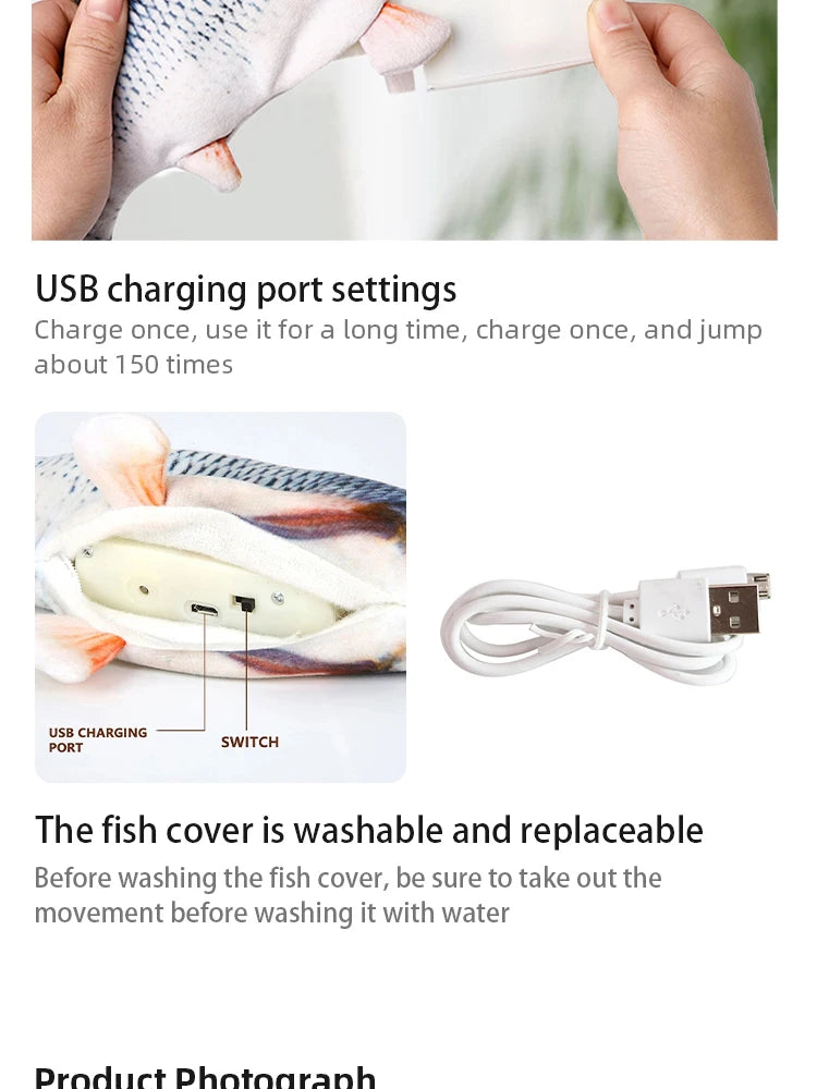USB Floppy Fish Toy – Electric Chew Toy for Cats & Dogs