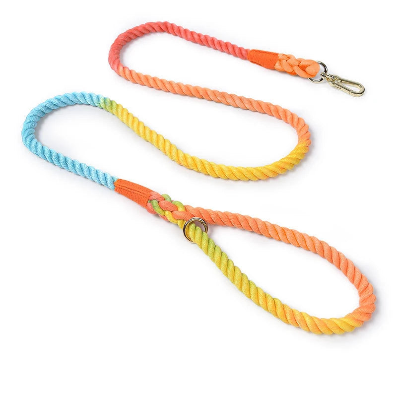 Hand-Woven Gradient Dog Leash – Multi-Function Cotton Rope Lead for Outdoor Walking & Training