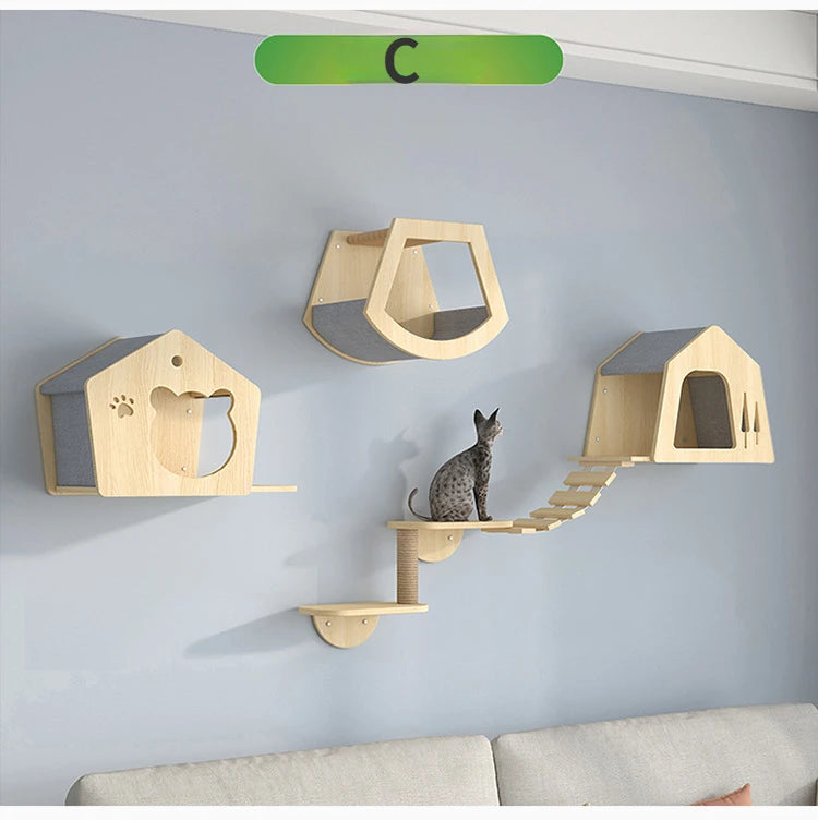🐾 Wooden Wall Climbing Set for Cats – DIY Modular Cat Tower & Training System
