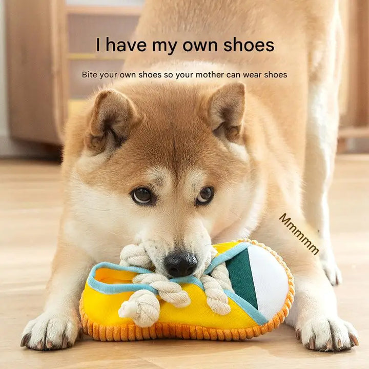 Dog Slippers Shape Squeaky Chew Toy with Cotton Rope – Bite Resistant & Teeth Grinding Pet Toy