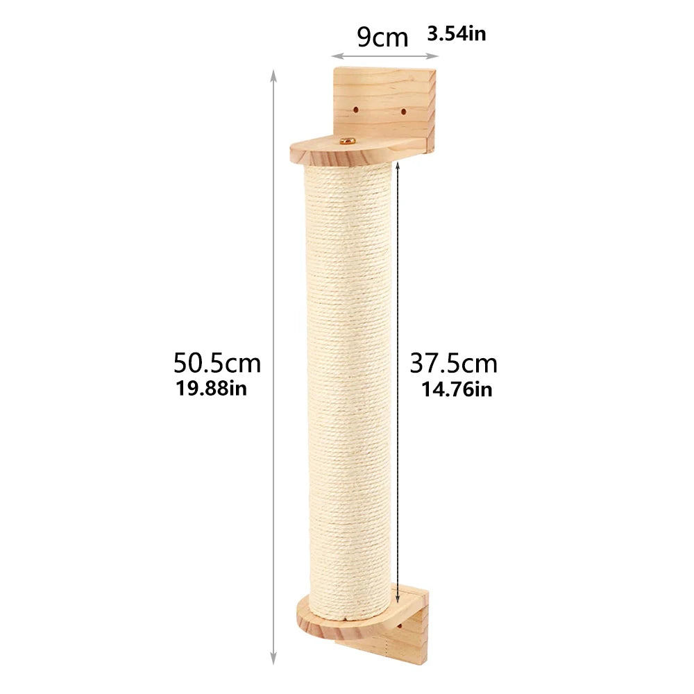 🐾 Wall-Mounted Cat Scratching Post – Wooden Kitten Tree with Thick Columns for Large Cats