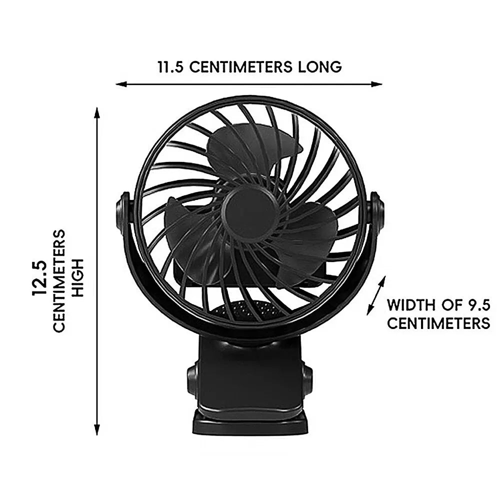 Rechargeable 720° Rotating Clip Fan with Nightlight – Portable Hanging Fan for Office, Bedroom, Dorm, and Outdoor Use