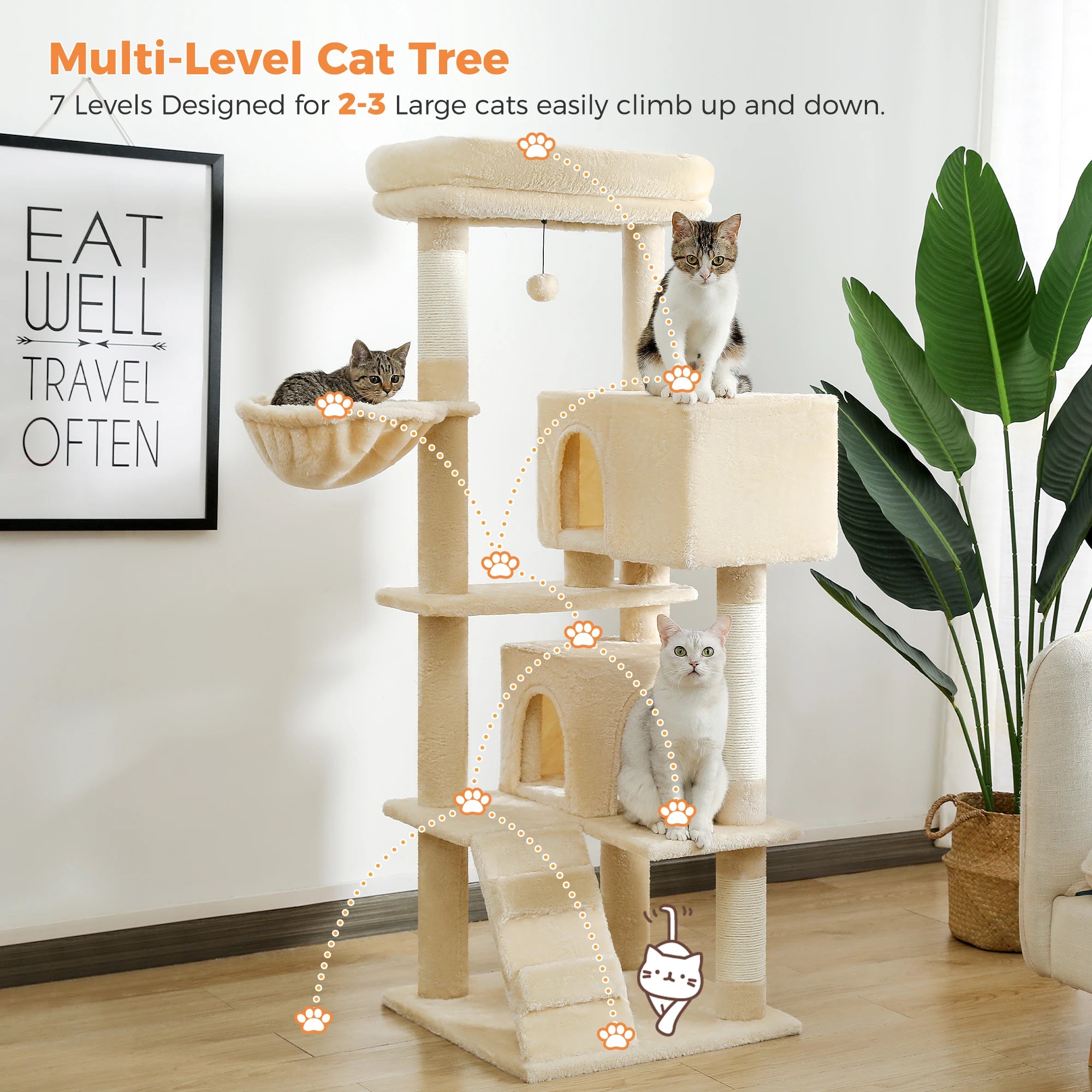 🐾 Cat Tree Tower Condo – Plush Perch, Hammock & Sisal Scratching Posts