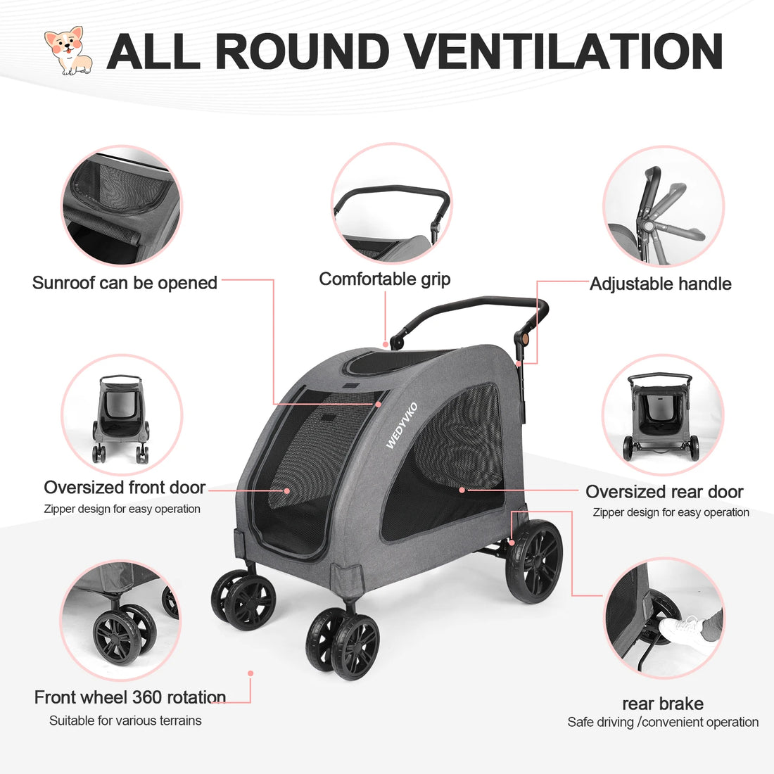 3-Wheel Pet Stroller – High Quality, Portable Travel Carrier