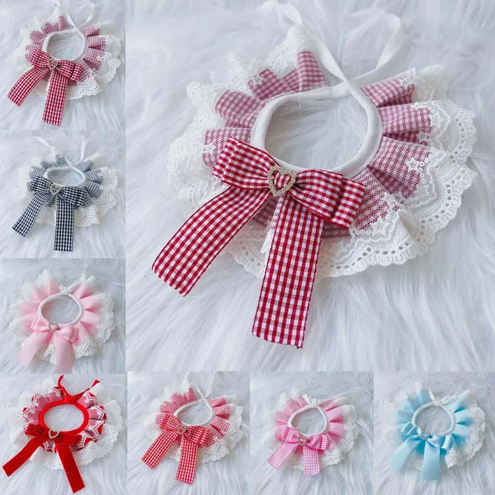 Plaid Dog Bow Bib & Bandana 🐾 Lace Collar Scarf for Pets