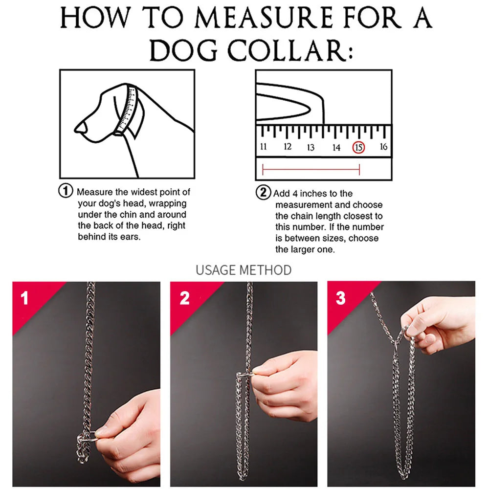 15MM Cuban Link Dog Chain Collar – Silvery/Golden Stainless Steel Training Slip Collar for Strong Dogs