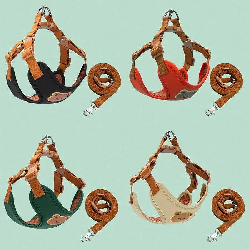 🐾 Breathable Pet Dog Harness & Leash Set – For Small & Medium Dogs & Cats