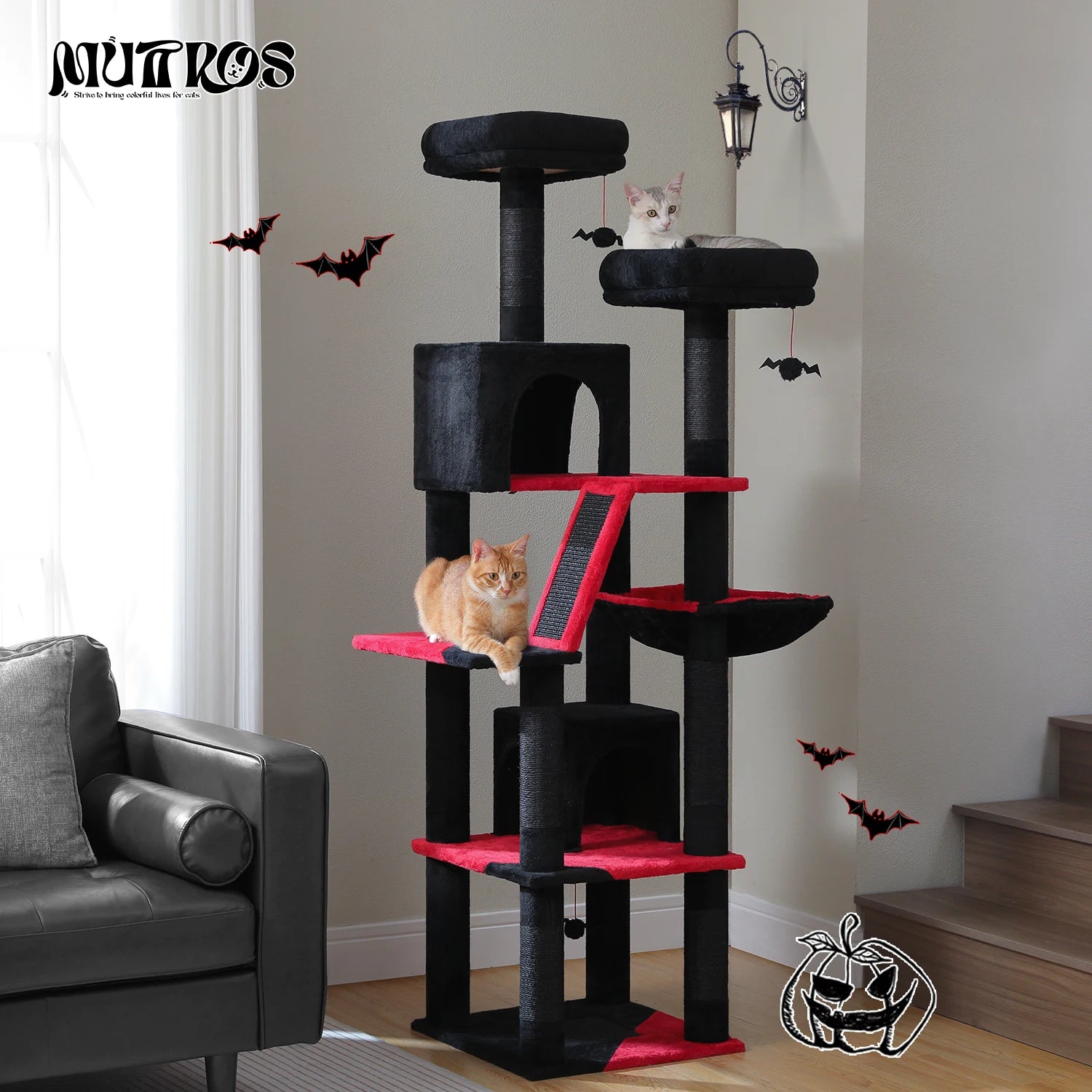 🐾 H180CM Large Cat Tree – Multi-Level Tower with Condos, Perches, Hammock & Sisal Posts