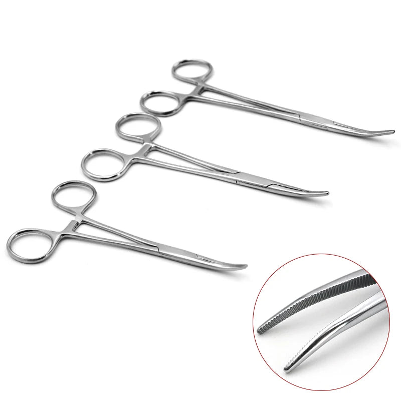 Stainless Steel Hemostatic Clamp Forceps – 18cm/16cm/14cm Straight & Curved Tips Surgical Tools