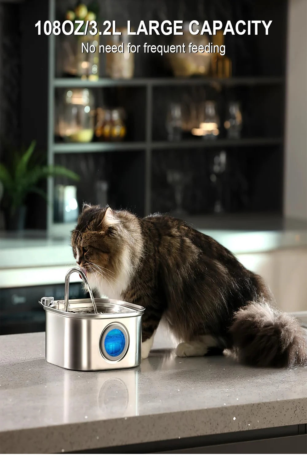 🐾 3.2L Stainless Steel Smart Pet Water Fountain – Auto Cat & Dog Dispenser with Visual Window