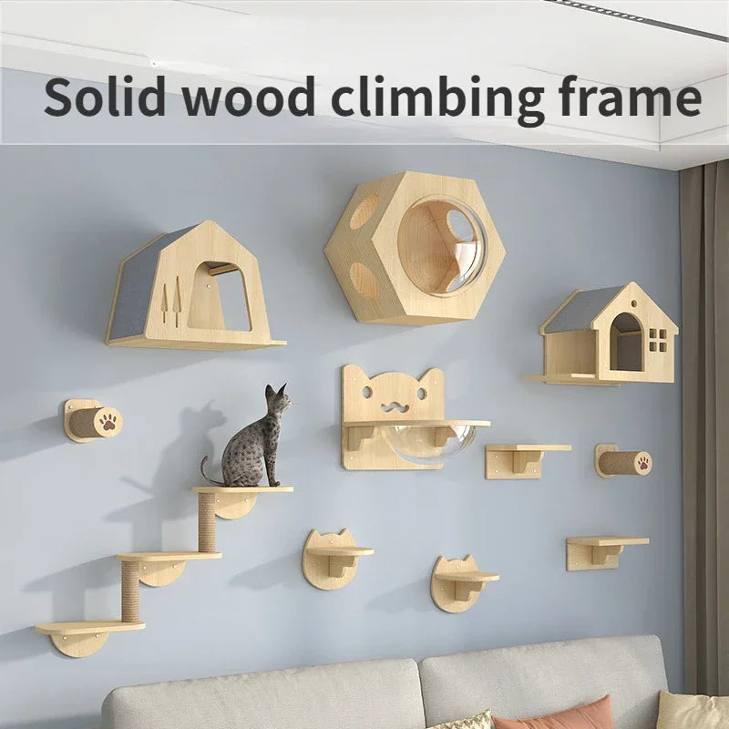 🐾 Wooden Wall Climbing Set for Cats – DIY Modular Cat Tower & Training System