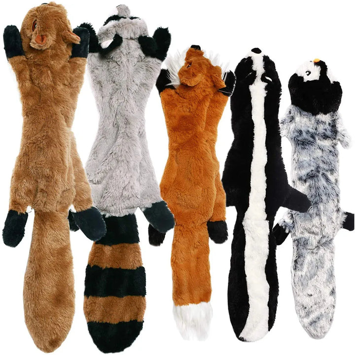 Stuffingless Plush Squeaky Dog Toy – Durable Animal Toy with Crinkle & Squeakers