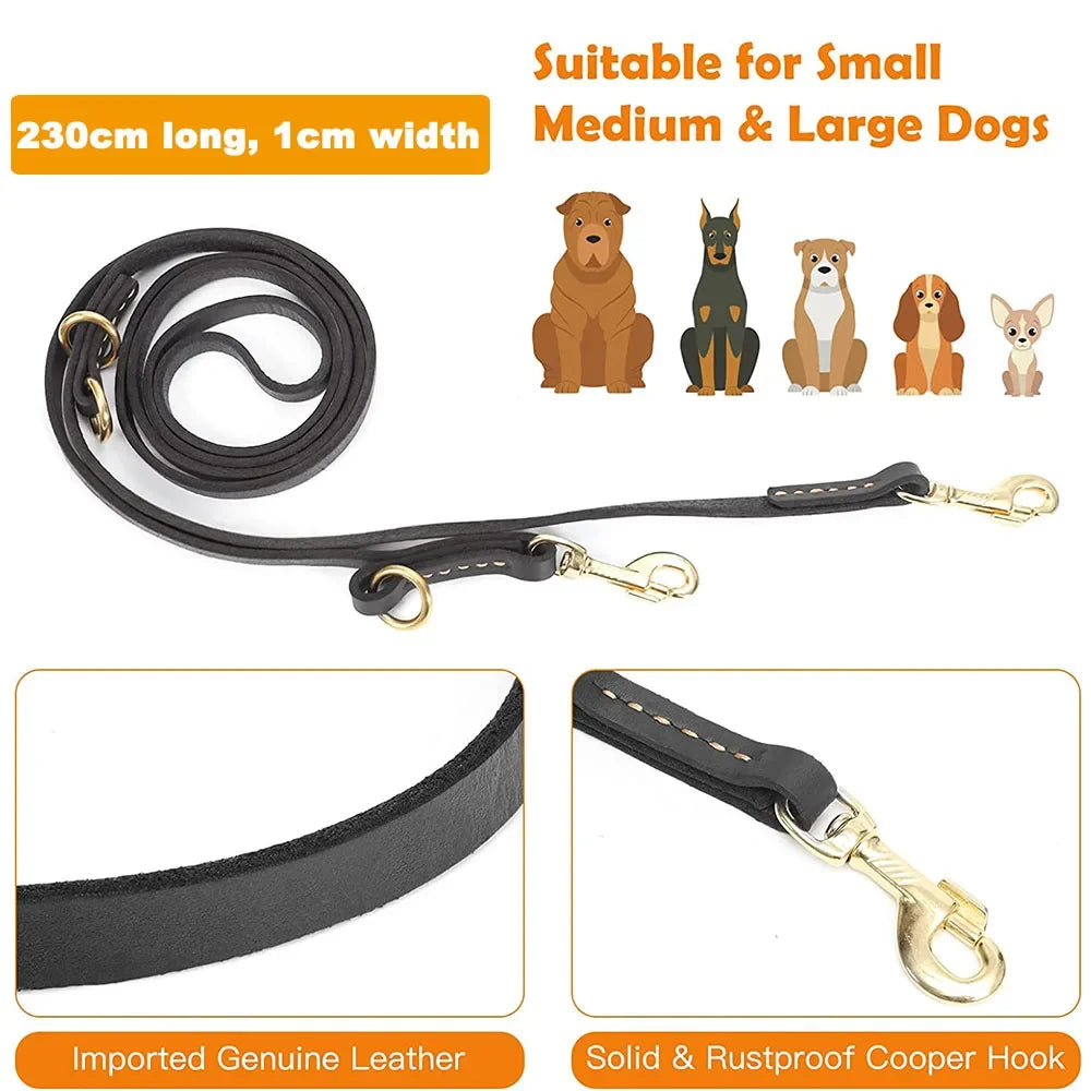 🐕 Genuine Leather Hands-Free Service Dog Leash – 7-in-1 Multi-Function Crossbody Pet Lead