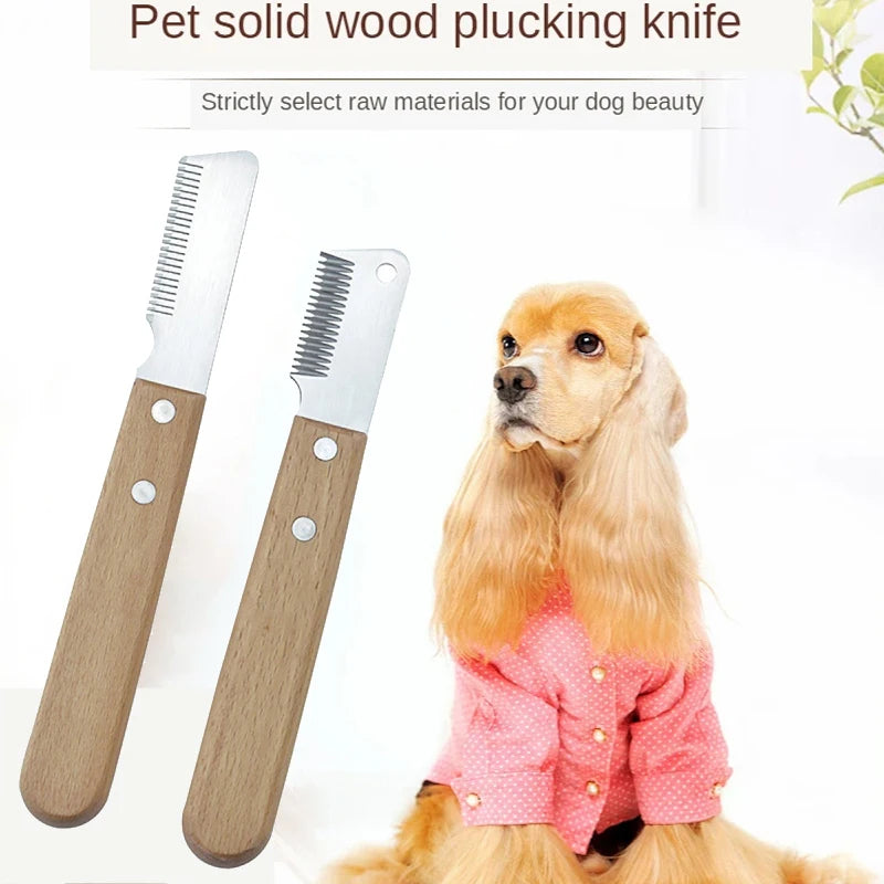 Professional Pet Hair Removal Knife – Stripping Comb with Wooden Handle for Dogs & Cats