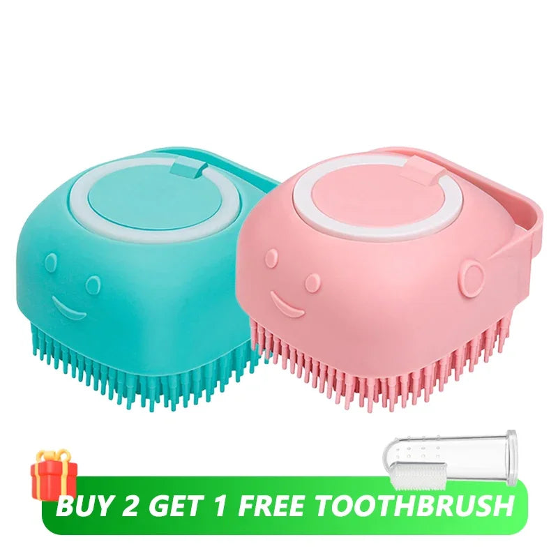 2-in-1 Dog Bathing Brush with Shampoo Dispenser – Soft Silicone Pet Massage & Grooming Brush for Dogs & Cats