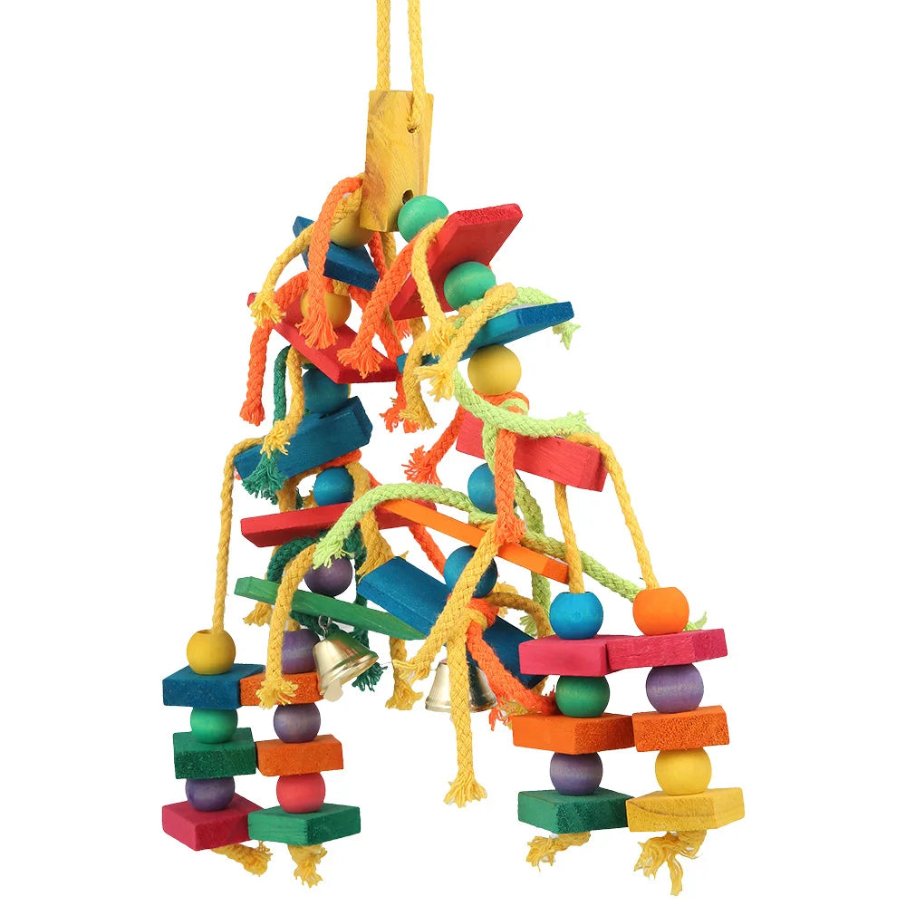 Wood & Cotton Rope Parrot Toy – Bite-Resistant Cage Toy for Birds