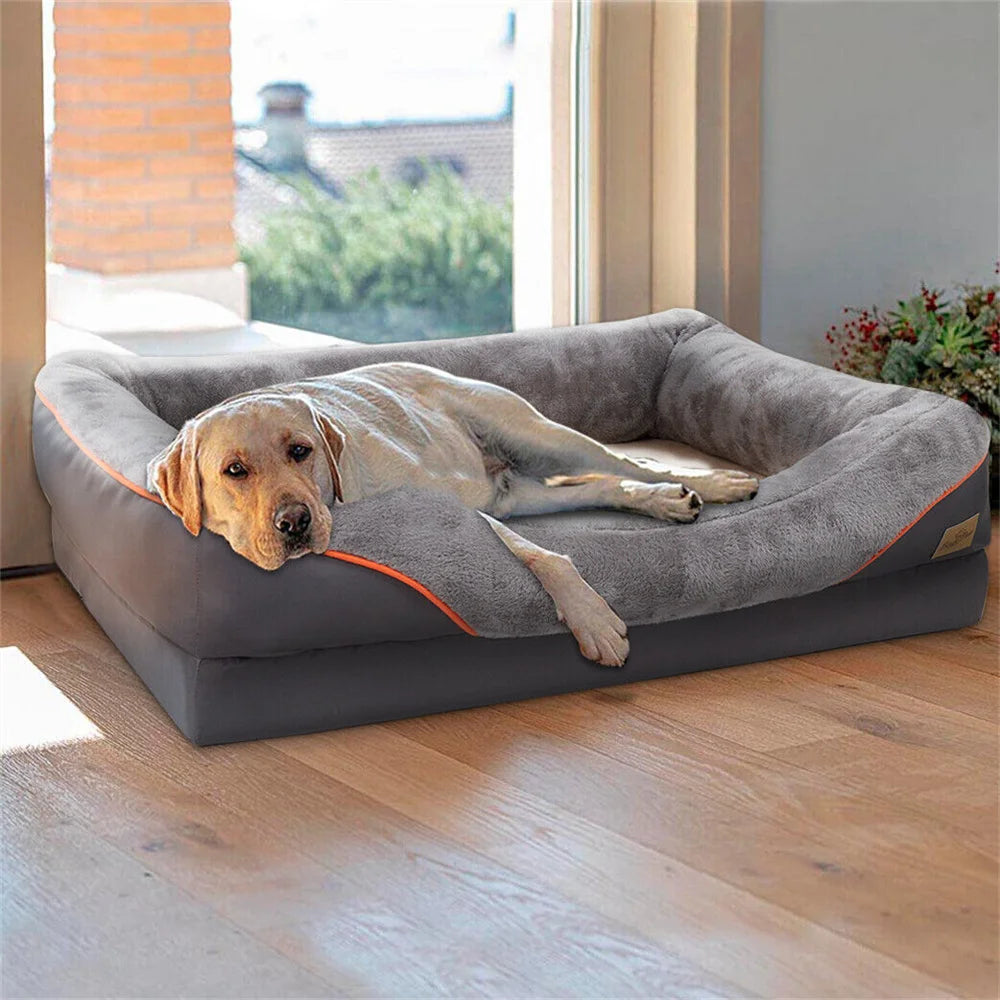 Jumbo Orthopedic Dog Bed with Memory Foam – Waterproof Pet Sofa Couch with Removable Cover & Bolsters