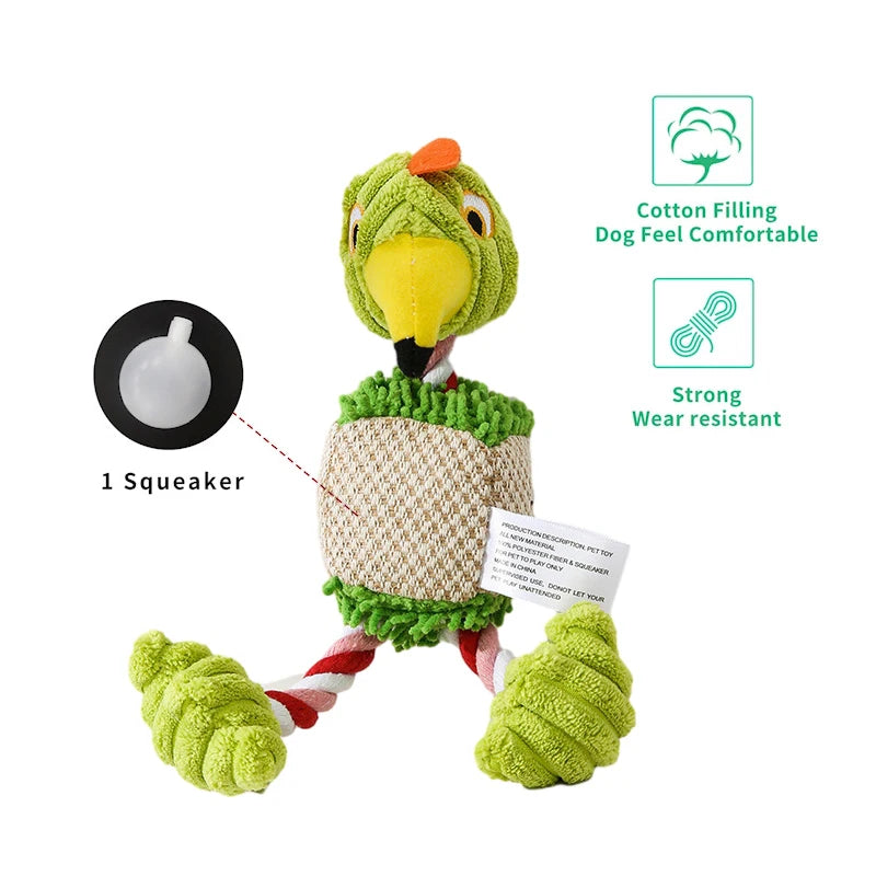 Plush Bird Dog Toy – Squeaky Rope Chew & Interactive Play 🐦🐾